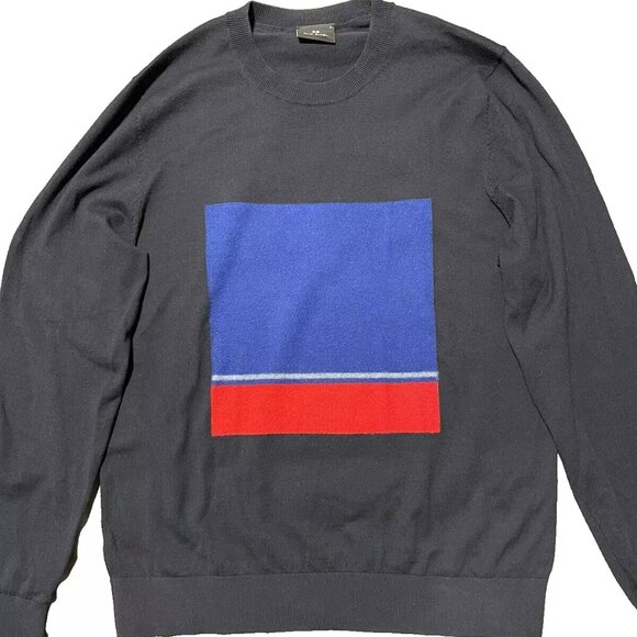 PS Paul Smith Navy Sweater Men's Medium Wool-Blend Long Sleeve Art Blue Red - Picture 1 of 9
